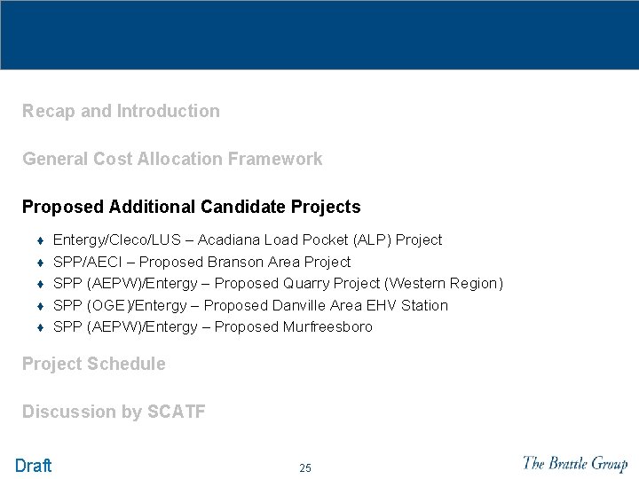  Recap and Introduction General Cost Allocation Framework Proposed Additional Candidate Projects ♦ Entergy/Cleco/LUS