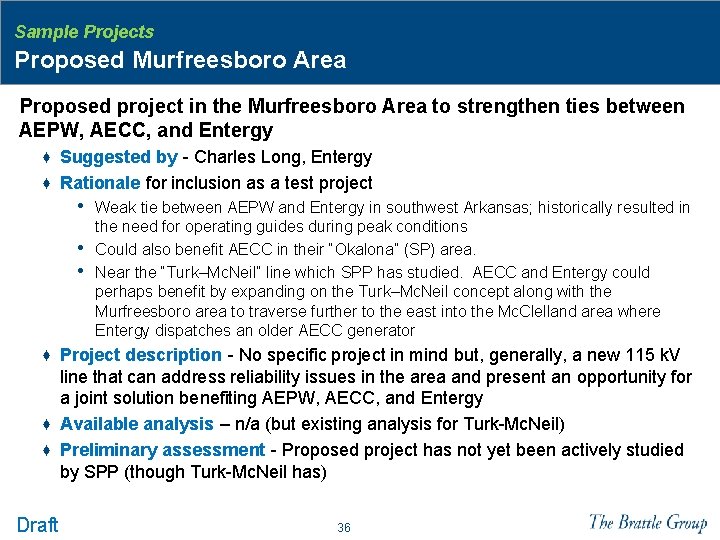 Sample Projects Proposed Murfreesboro Area Proposed project in the Murfreesboro Area to strengthen ties