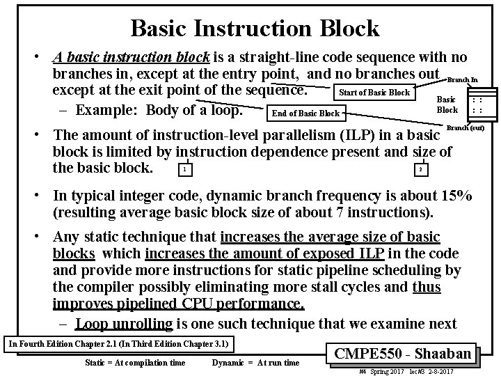 Basic Instruction Block • A basic instruction block is a straight-line code sequence with