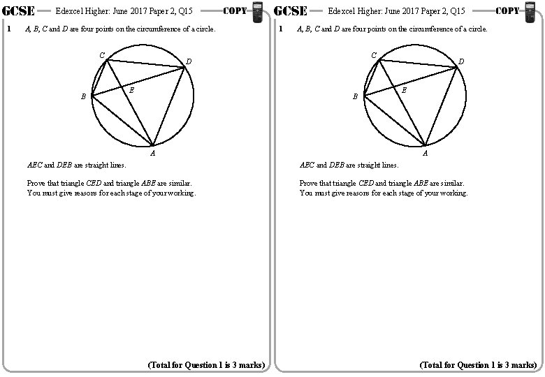 GCSE 1 Edexcel Higher: June 2017 Paper 2, Q 15 A, B, C and