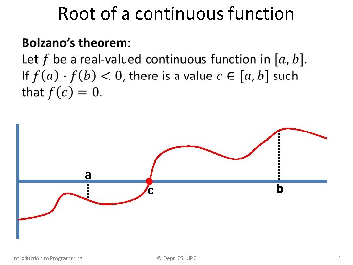 Root of a continuous function • a Introduction to Programming b c © Dept.