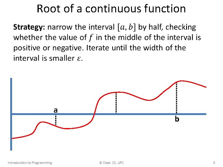 Root of a continuous function • a Introduction to Programming b © Dept. CS,