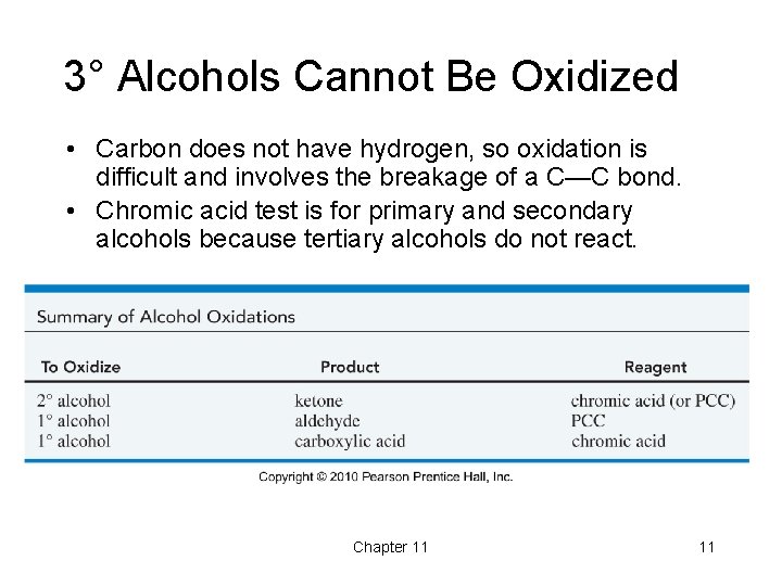 3° Alcohols Cannot Be Oxidized • Carbon does not have hydrogen, so oxidation is