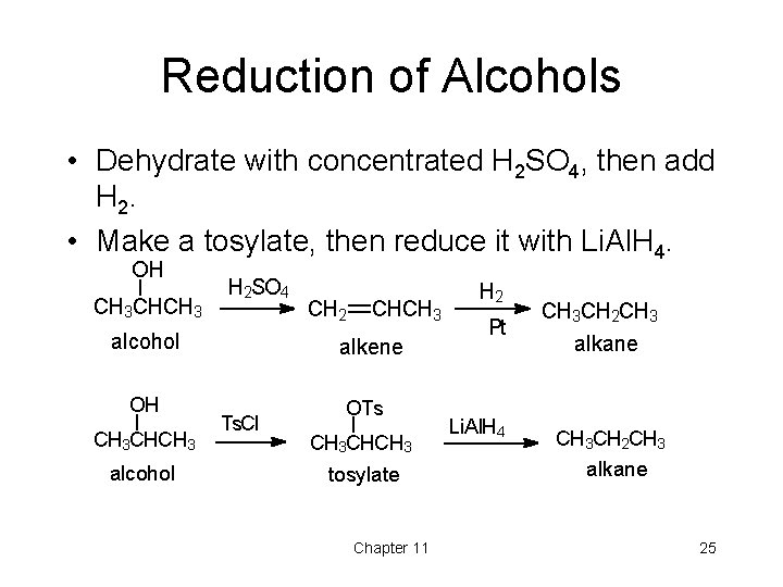 Reduction of Alcohols • Dehydrate with concentrated H 2 SO 4, then add H