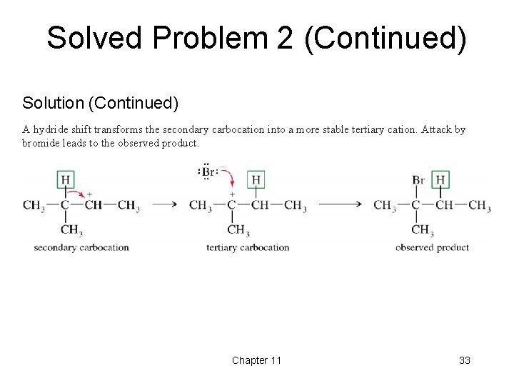 Solved Problem 2 (Continued) Solution (Continued) A hydride shift transforms the secondary carbocation into