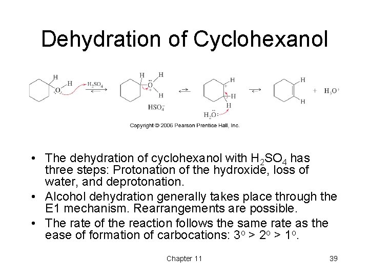 Dehydration of Cyclohexanol • The dehydration of cyclohexanol with H 2 SO 4 has