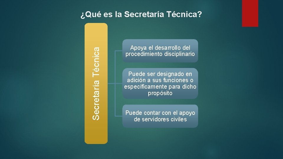 Secretaría Técnica ¿Qué es la Secretaría Técnica? Apoya el desarrollo del procedimiento disciplinario Puede