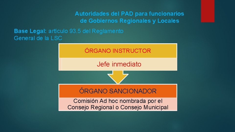 Autoridades del PAD para funcionarios de Gobiernos Regionales y Locales Base Legal: artículo 93.