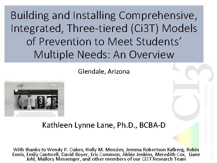 Building and Installing Comprehensive, Integrated, Three-tiered (Ci 3 T) Models of Prevention to Meet