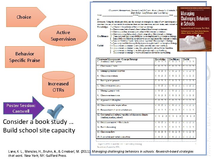 Choice Active Supervision Behavior Specific Praise Increased OTRs Poster Session: Cantwell Consider a book