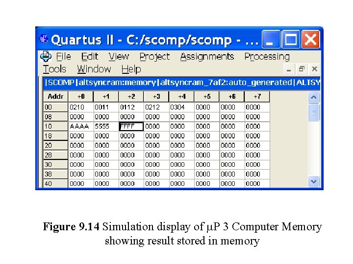 Figure 9. 14 Simulation display of m. P 3 Computer Memory showing result stored
