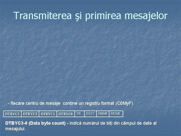Transmiterea şi primirea mesajelor - fiecare centru de mesaje conţine un registru format (C