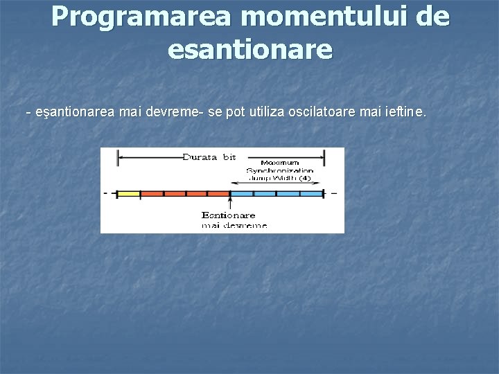 Programarea momentului de esantionare - eşantionarea mai devreme- se pot utiliza oscilatoare mai ieftine.