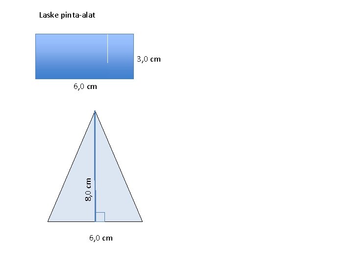 Laske pinta-alat 3, 0 cm Suorakulmion pinta-ala = kanta · korkeus 6, 0 cm