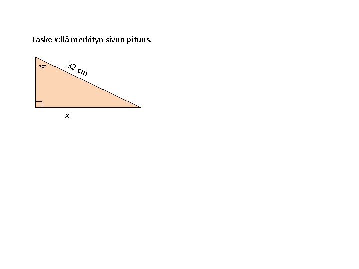 Laske x: llä merkityn sivun pituus. 70° 32 x cm 