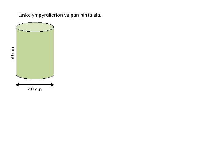 60 cm Laske ympyrälieriön vaipan pinta-ala. 40 cm Vaippa on avattuna suorakulmio. Sen kanta