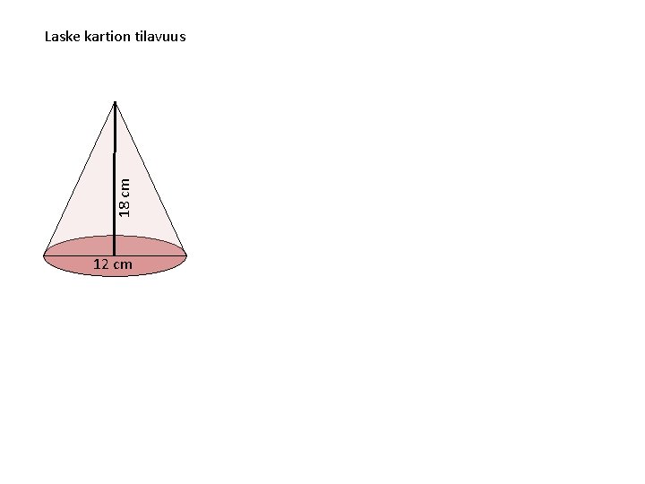 Laske kartion tilavuus 18 cm Kartion tilavuus on kolmasosa yhtä korkean lieriön tilavuudesta. 12