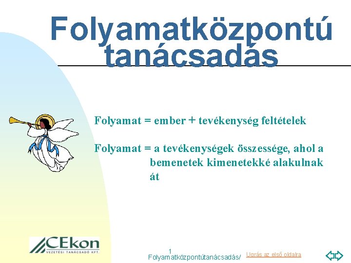 Folyamatközpontú tanácsadás Folyamat = ember + tevékenység feltételek Folyamat = a tevékenységek összessége, ahol