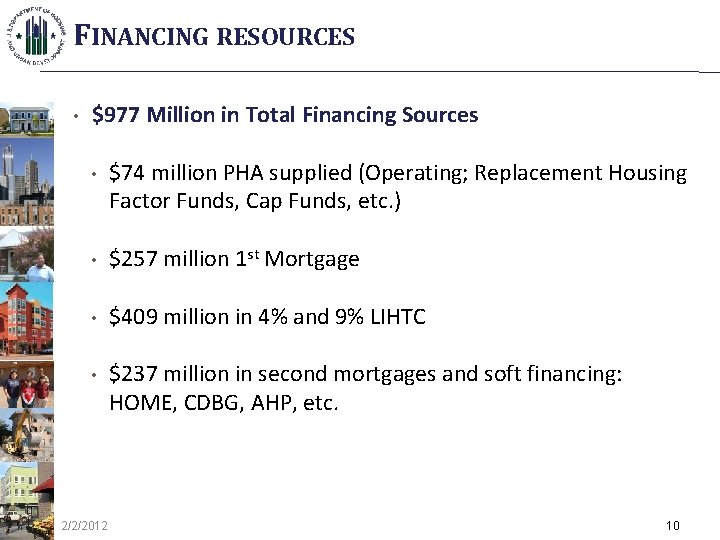 FINANCING RESOURCES • $977 Million in Total Financing Sources • $74 million PHA supplied