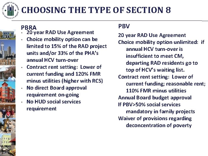 CHOOSING THE TYPE OF SECTION 8 PBRA • • • 20 year RAD Use