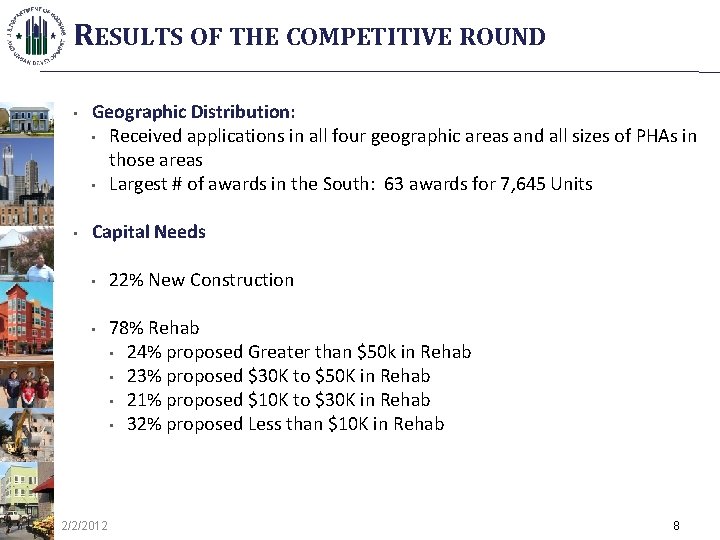 RESULTS OF THE COMPETITIVE ROUND • Geographic Distribution: • Received applications in all four