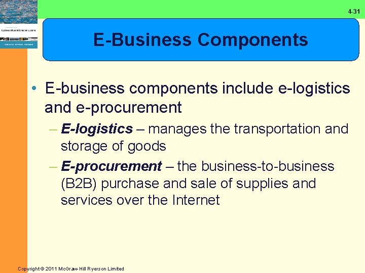 4 -31 E-Business Components • E-business components include e-logistics and e-procurement – E-logistics –