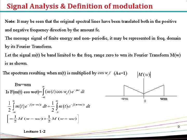 Signal Analysis & Definition of modulation Note: It may be seen that the original