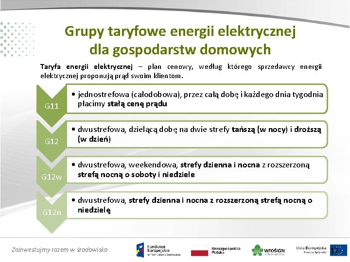 Grupy taryfowe energii elektrycznej dla gospodarstw domowych Taryfa energii elektrycznej – plan cenowy, według