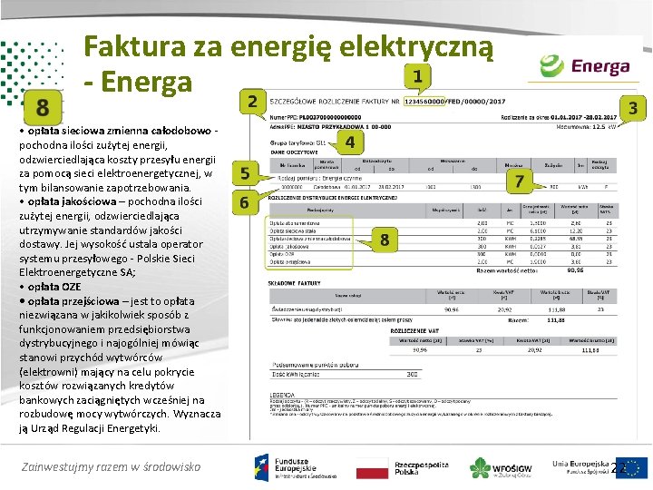 Faktura za energię elektryczną - Energa • opłata sieciowa zmienna całodobowo pochodna ilości zużytej