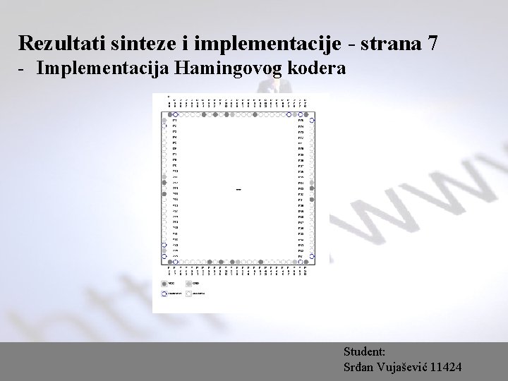 Rezultati sinteze i implementacije - strana 7 - Implementacija Hamingovog kodera Student: Srđan Vujašević