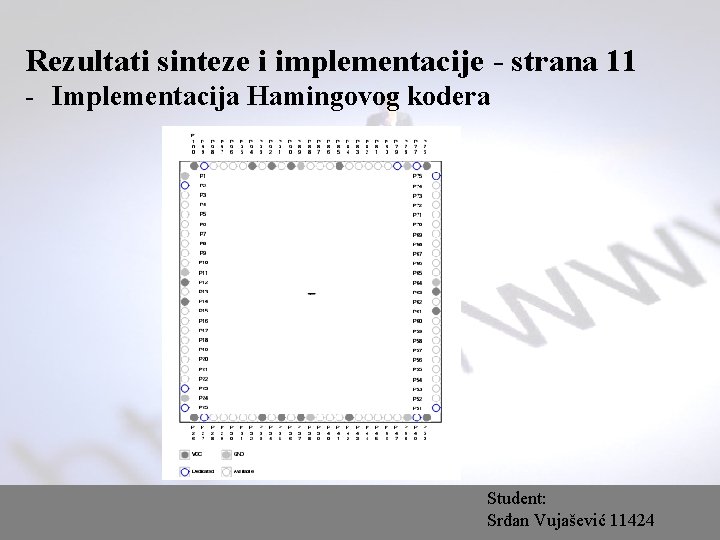 Rezultati sinteze i implementacije - strana 11 - Implementacija Hamingovog kodera Student: Srđan Vujašević