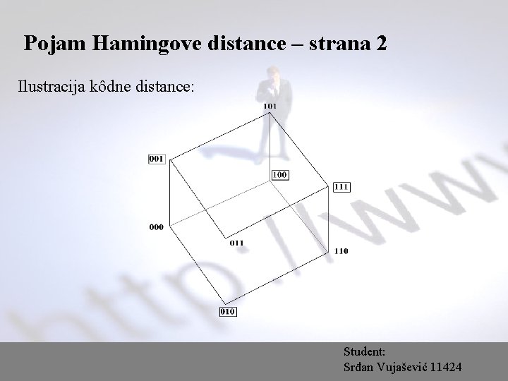 Pojam Hamingove distance – strana 2 Ilustracija kôdne distance: Student: Srđan Vujašević 11424 