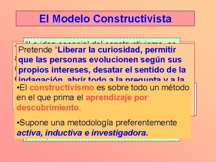 El Modelo Constructivista “La idea esencial del constructivismo, es “La construcción de significados, implica