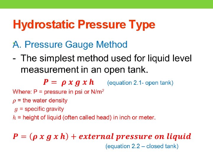 Hydrostatic Pressure Type • 