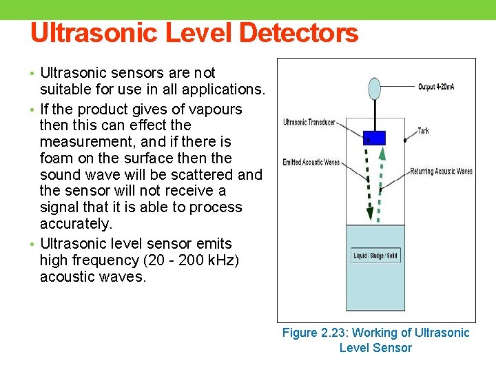 Ultrasonic Level Detectors • Ultrasonic sensors are not suitable for use in all applications.