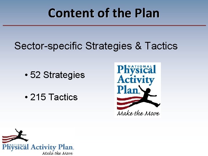 Content of the Plan Sector-specific Strategies & Tactics • 52 Strategies • 215 Tactics