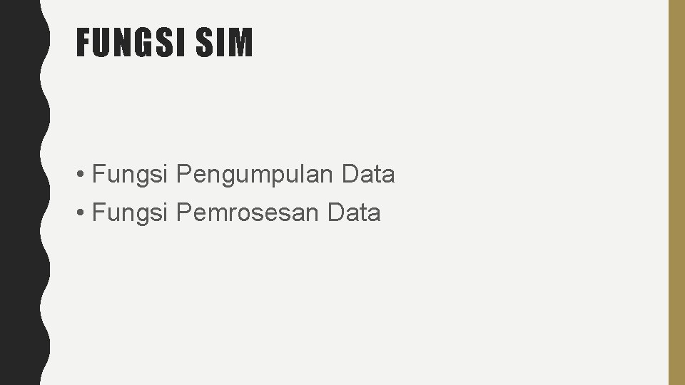 FUNGSI SIM • Fungsi Pengumpulan Data • Fungsi Pemrosesan Data 