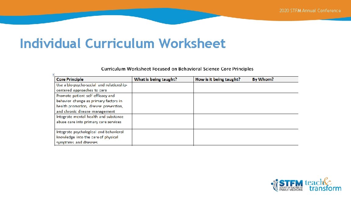 2020 STFM Annual Conference Individual Curriculum Worksheet 