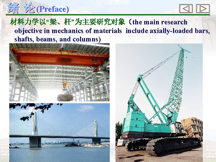 (Preface) 材料力学以“梁、杆”为主要研究对象（the main research objective in mechanics of materials include axially-loaded bars, shafts, beams,