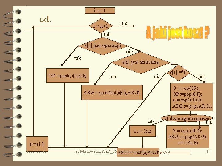 i : = 1 cd. nie i < n+1 tak s[i] jest operacją nie