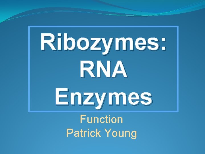 Ribozymes: RNA Enzymes Function Patrick Young 
