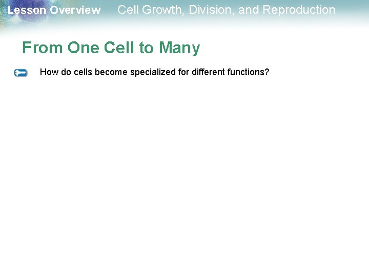 Lesson Overview Cell Growth, Division, and Reproduction From One Cell to Many How do Lesson Overview Cell Growth, Division, and Reproduction From One Cell to Many How do