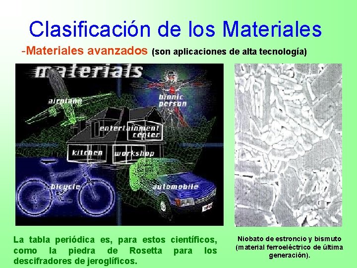 Clasificación de los Materiales -Materiales avanzados (son aplicaciones de alta tecnología) La tabla periódica