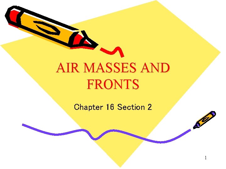 AIR MASSES AND FRONTS Chapter 16 Section 2 1 