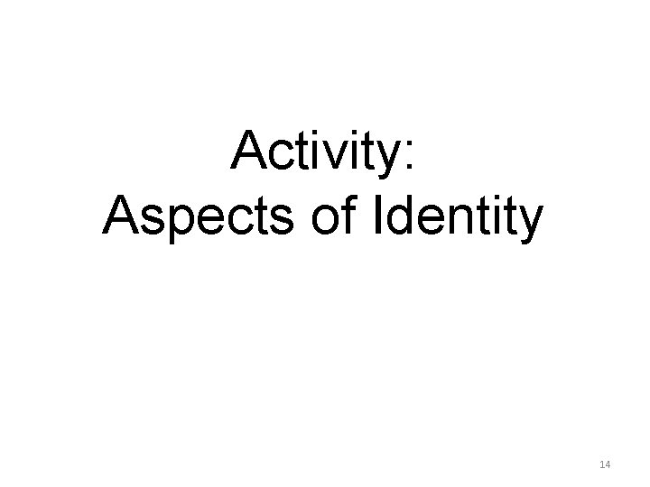 Activity: Aspects of Identity 14 Activity: Aspects of Identity 14