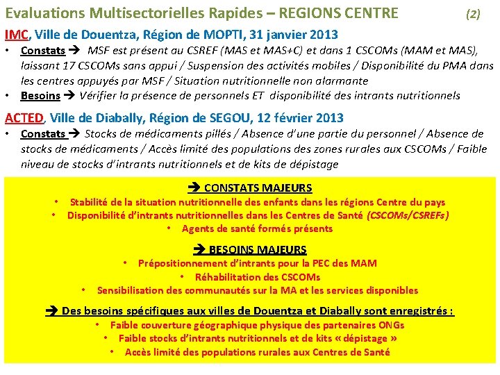 Evaluations Multisectorielles Rapides – REGIONS CENTRE (2) IMC, Ville de Douentza, Région de MOPTI,