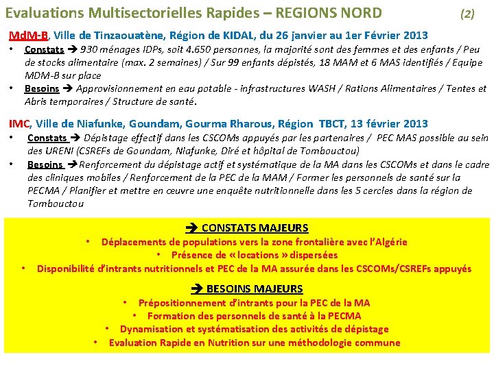 Evaluations Multisectorielles Rapides – REGIONS NORD (2) Md. M-B, Ville de Tinzaouatène, Région de