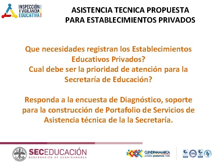 ASISTENCIA TECNICA PROPUESTA PARA ESTABLECIMIENTOS PRIVADOS Que necesidades registran los Establecimientos Educativos Privados? Cual