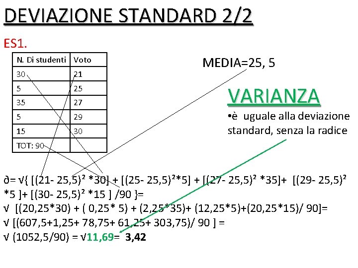 DEVIAZIONE STANDARD 2/2 ES 1. N. Di studenti Voto 30 21 5 25 35