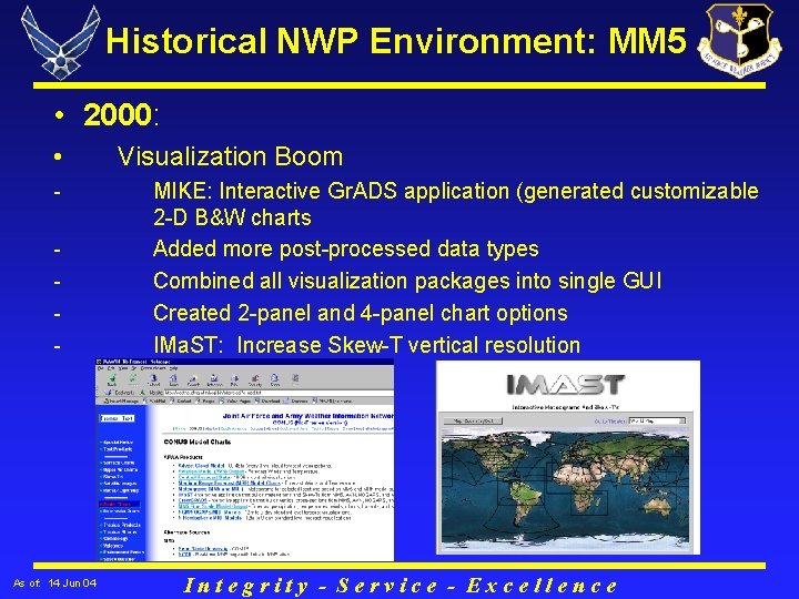 Historical NWP Environment: MM 5 • 2000: • - As of: 14 Jun 04